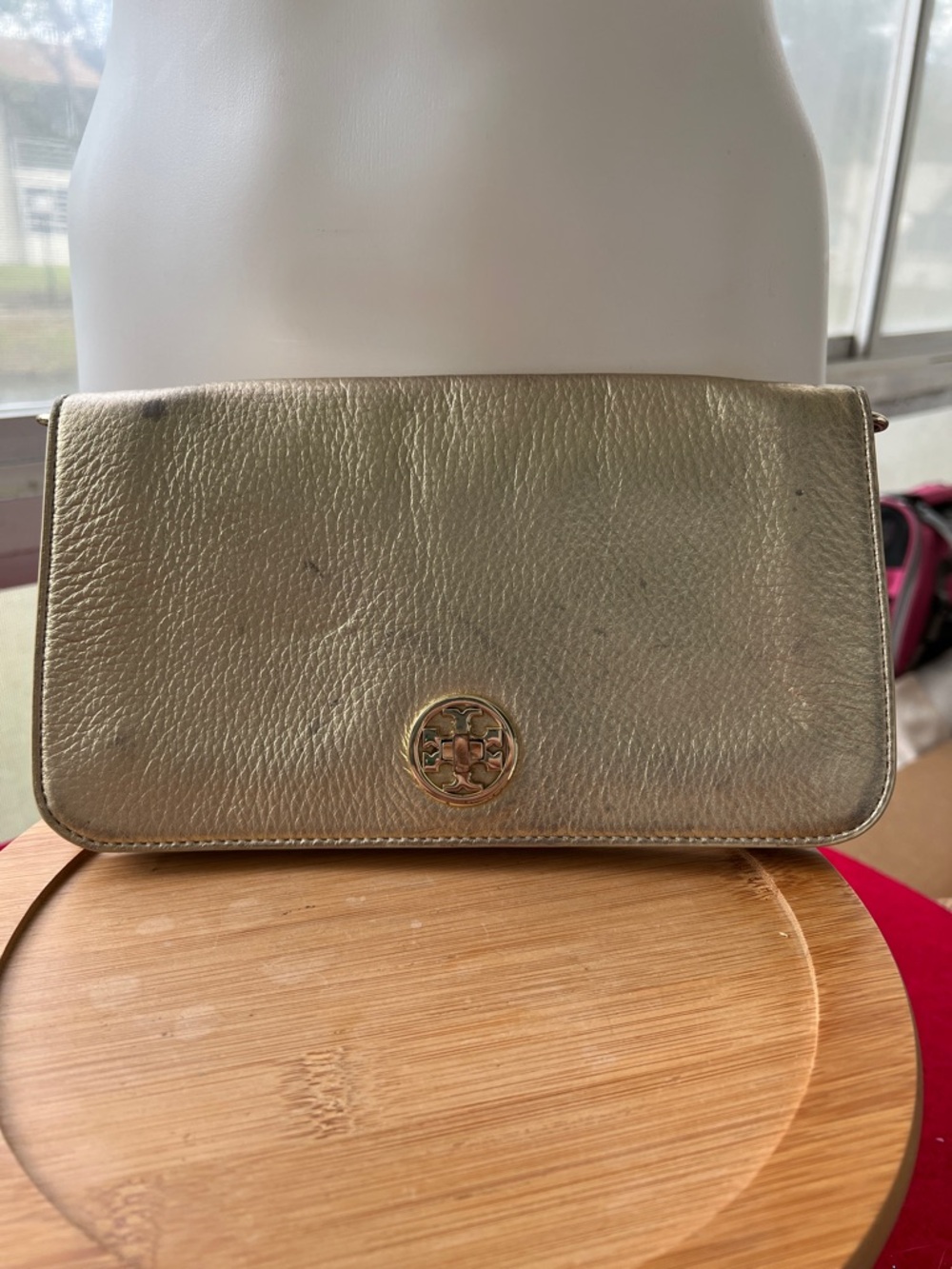 Tory Burch Gold Leather Logo Clutch Wallet